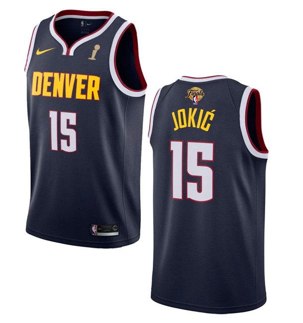 Men's Denver Nuggets #15 Nikola Jokic Navy 2023 Finals Champions Icon Edition Stitched Basketball Jersey